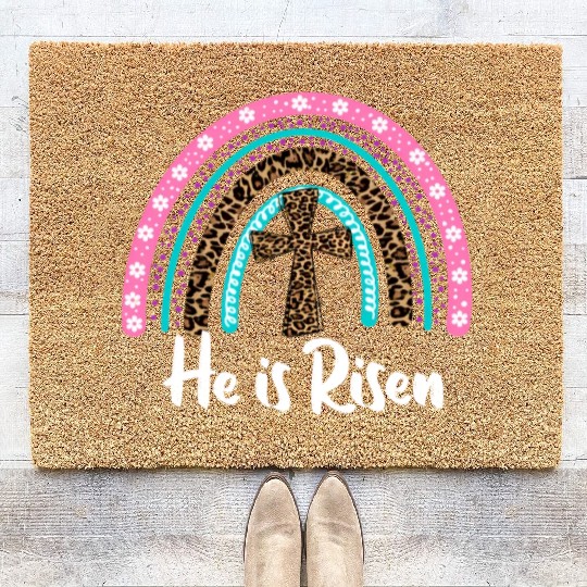Easter For Christian N Mom He Is Risen Leopard Coir Doormats