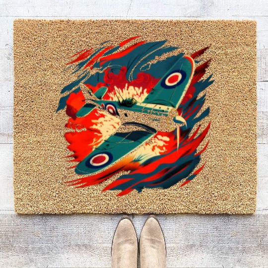 Spitfire Airplane Vintage Pilot Aviator Military Coir Doormats
