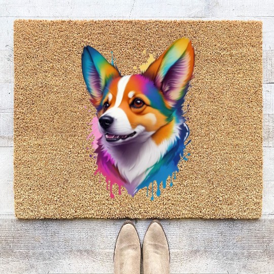 Colourful rainbow realistic Welsh Corgi dog Coir Doormats