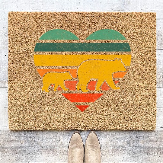 Mama Bear One Cub Heart Mothers Day Coir Doormats