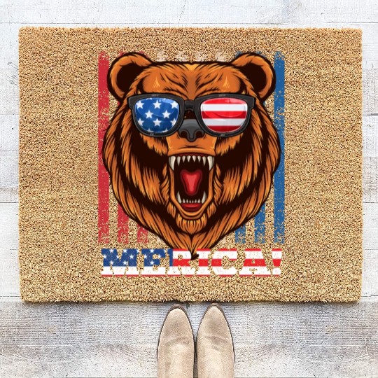 Merica Independence Day American Bear USA Party Coir Doormats