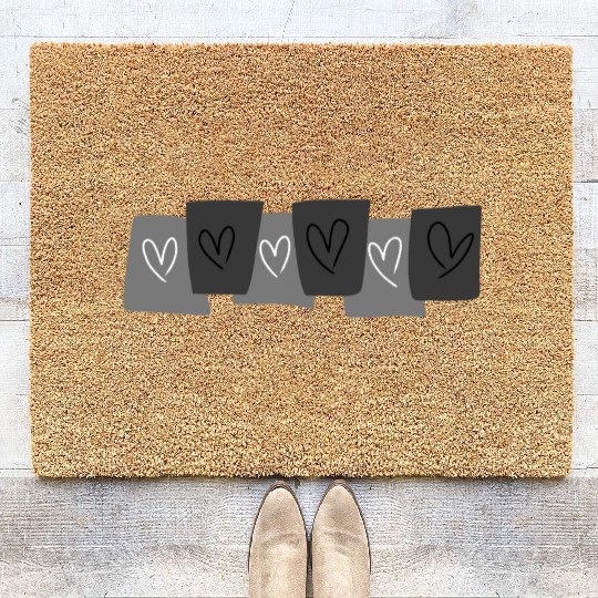 Heart doodle on black card Coir Doormats
