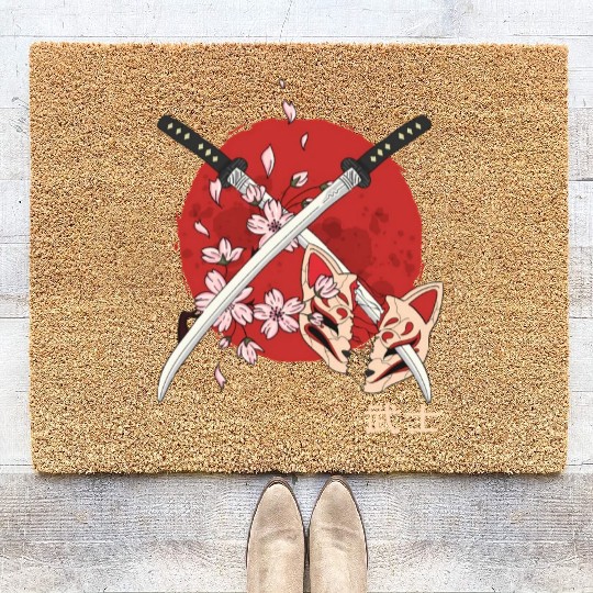 Ancient Japanese Cherry Blossom Samurai Katana Swo Coir Doormats