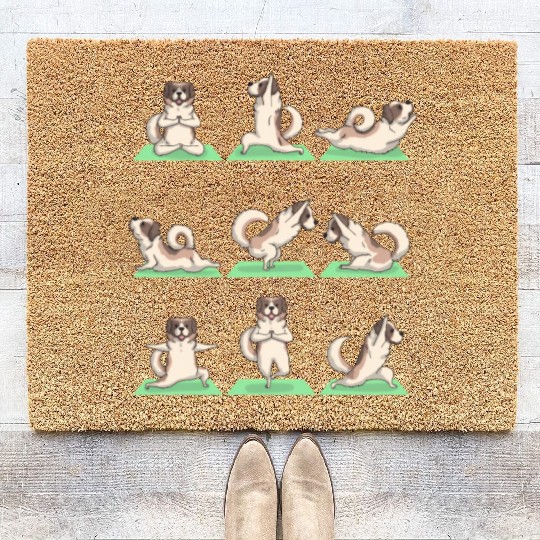 Saint Bernard Dog Yoga Pose Zen Workout Exercise Coir Doormats