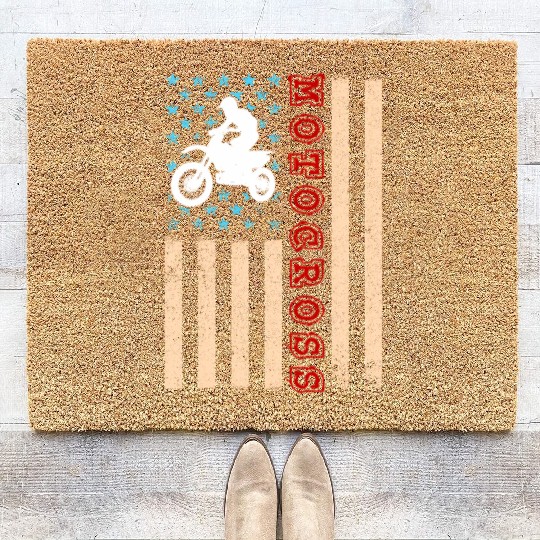 Dirt Bike Motocross Rider Us American Flag Coir Doormats