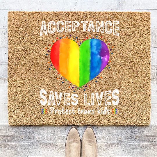 Acceptance Saves Lives Protect Trans Watercolor Coir Doormats