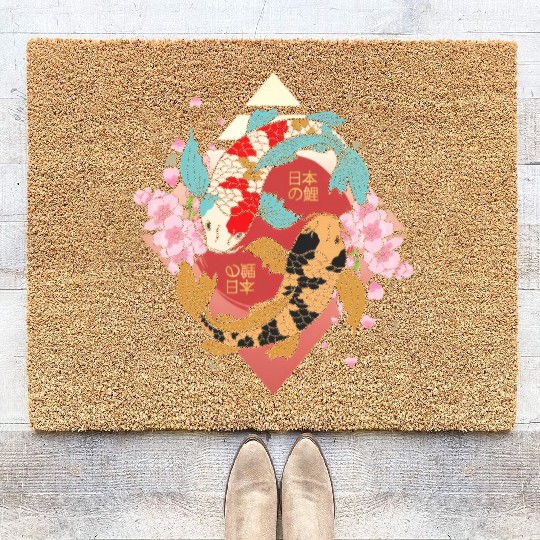 Kawaii Cherry Blossom Koi Fish Japanese Sakura Coir Doormats