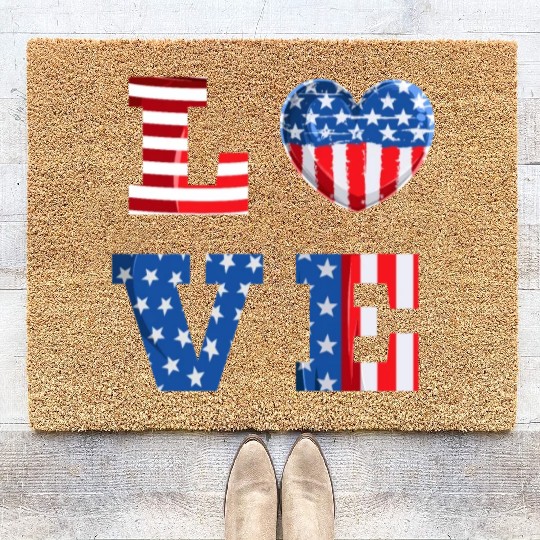 LOVE America Independence Day USA Patriots Coir Doormats