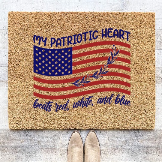 My patriotic heart beats red white and blue Coir Doormats