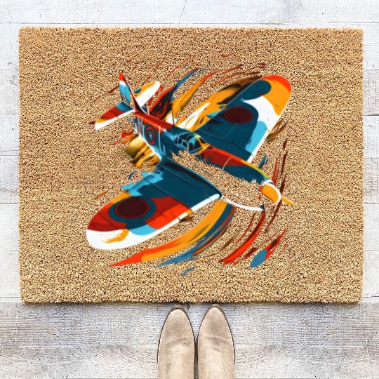 Spitfire Airplane Pilot Aviator Military Warbirds Coir Doormats