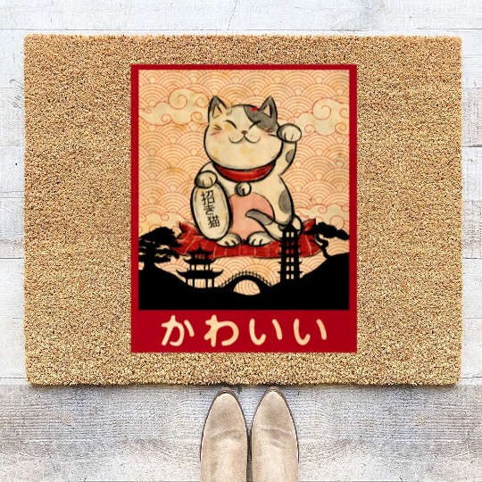 Cat Ramen Bowl Anime Japanese Noodles Kawaii Neko Coir Doormats