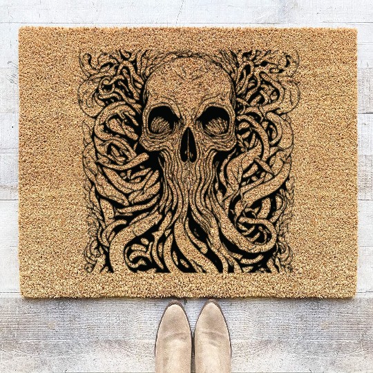 skull octopus rock and roll Coir Doormats