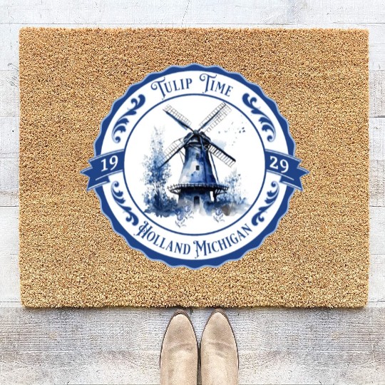 Delft Style Tulip Festival Time in Holland, Mi. Coir Doormats