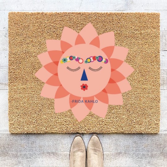 Colorful Cute Funny Sun Frida Kahlo Portrait Viva Coir Doormats