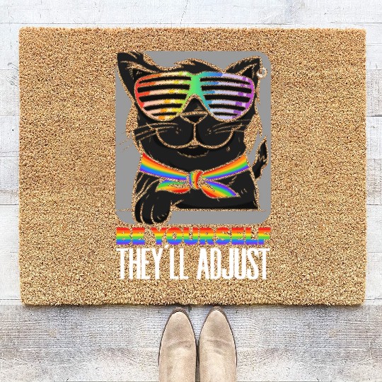 Be Yourself They'll Adjust Rainbow Cat Feline Coir Doormats