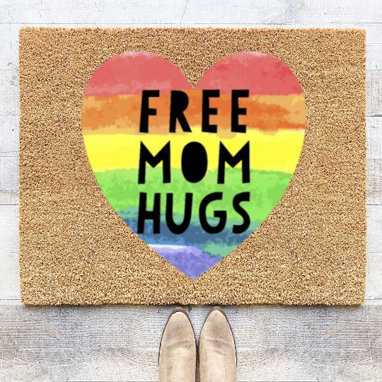 Free Mom Hugs LGBTQ Plus Rainbow Heart Free Hugs Coir Doormats