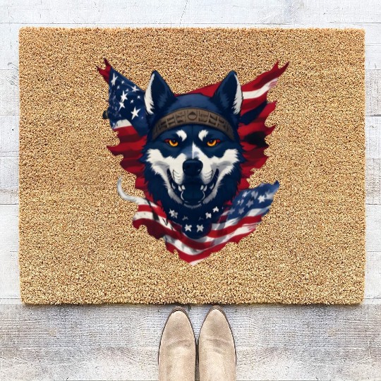 Cute American Pride 4th of July Dog Flag Coir Doormats