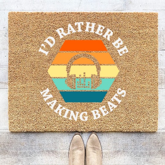 Id Rather Be Making Beats Design summer yellow Coir Doormats