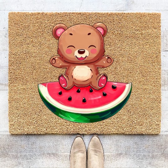 Bear Sits on Watermelon - Cute Nature Design Coir Doormats