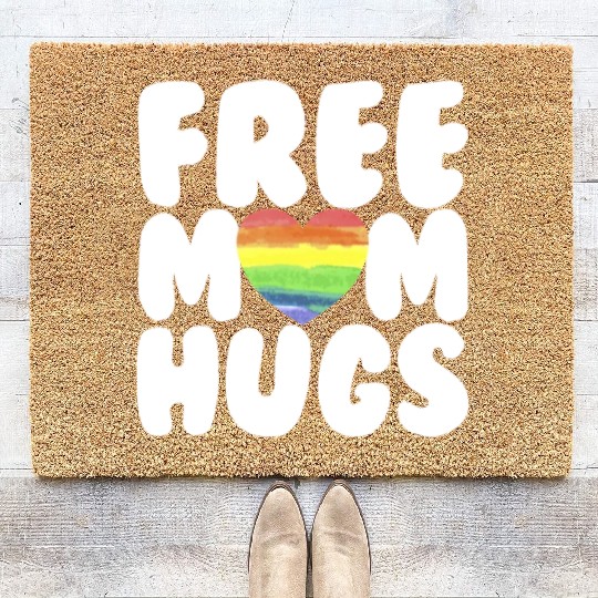 Free Mom Hugs LGBTQ Plus Rainbow Heart Free Hugs Coir Doormats
