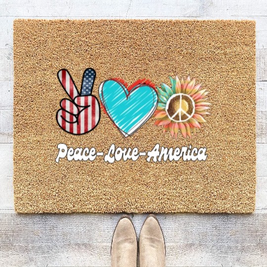 Peace Love America US Flag Fourth Womens JULY 4TH Coir Doormats