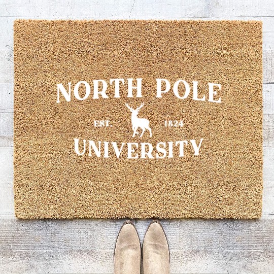 North Pole University - Reindeer - Merry Christmas Coir Doormats