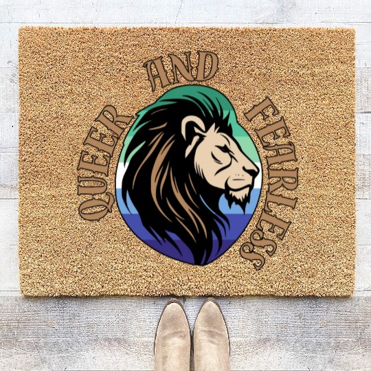LGBTQ Queer and Fearless, Lion with Gay Flag Coir Doormats