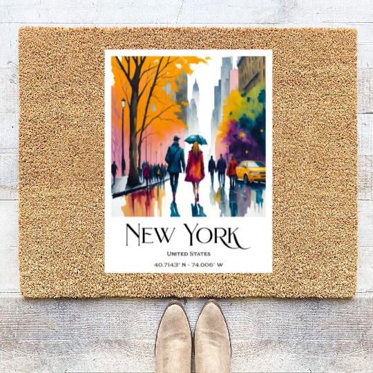 Couple walking in the streets of New York City Coir Doormats