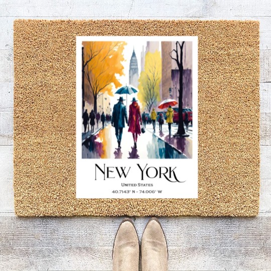 Couple walking in the streets of New York City Coir Doormats