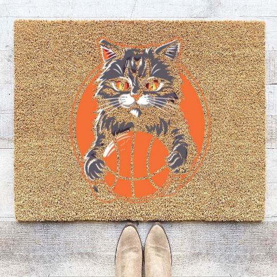 Basketball Cat Basketball Player I Love Basketball Coir Doormats
