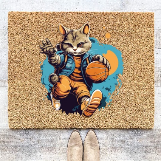 Basketball Cat Basketball Player I Love Basketball Coir Doormats