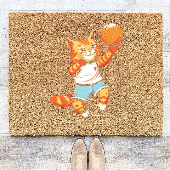 Basketball Cat Basketball Player I Love Basketball Coir Doormats