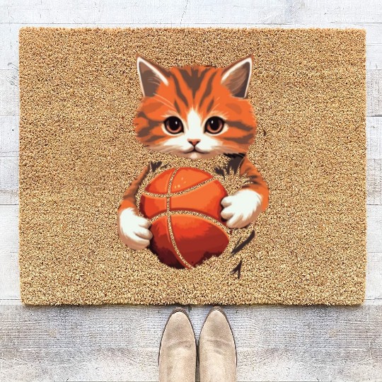 Basketball Cat Basketball Player I Love Basketball Coir Doormats