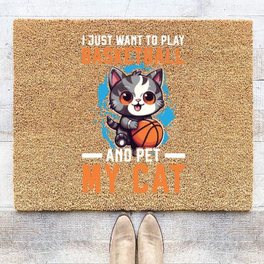 Basketball Cat Basketball Player I Love Basketball Coir Doormats