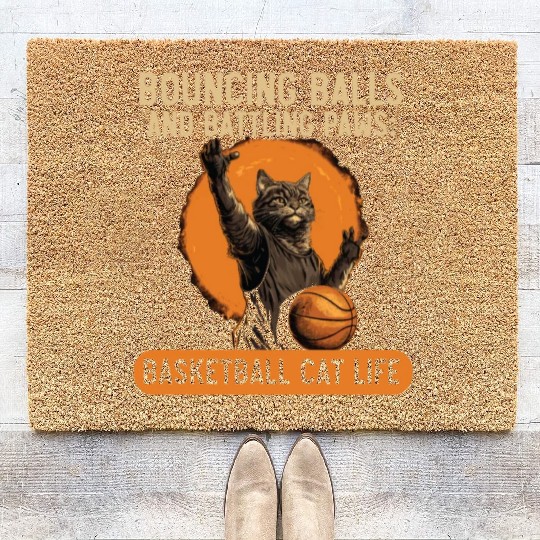 Basketball Cat Basketball Player I Love Basketball Coir Doormats