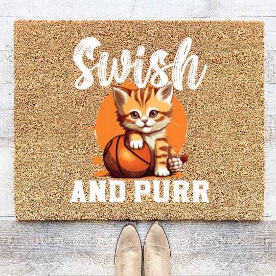Basketball Cat Basketball Player I Love Basketball Coir Doormats
