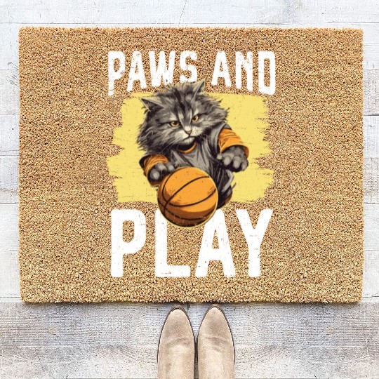 Basketball Cat Basketball Player I Love Basketball Coir Doormats