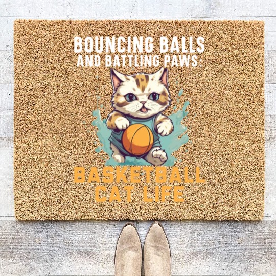 Basketball Cat Basketball Player I Love Basketball Coir Doormats