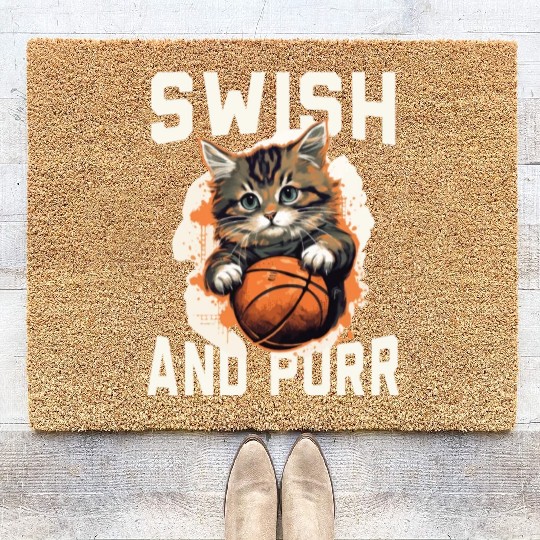 Basketball Cat Basketball Player I Love Basketball Coir Doormats