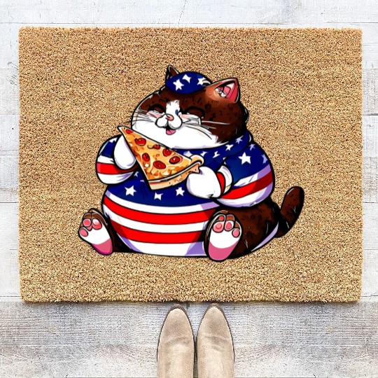 Fat American pizza cat Coir Doormats