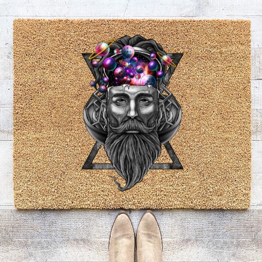 Long beard hipster trippy solar system Coir Doormats