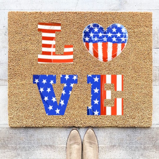 LOVE America Independence Day USA Patriots Coir Doormats