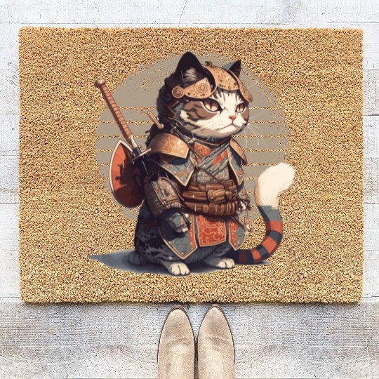 Samurai Cat Warrior Japanese Ninja Cat Kawaii Coir Doormats