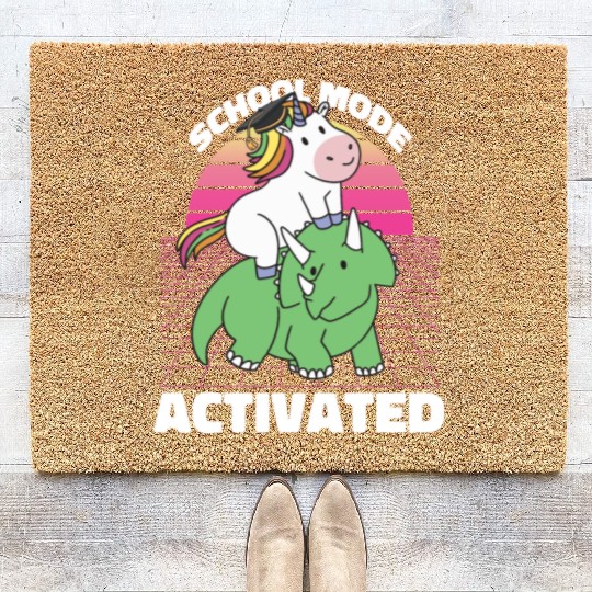 Student Unicorn Triceratops Dino Back To School Coir Doormats