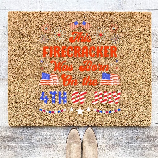 USA This Firecracker was born 4th of July Coir Doormats