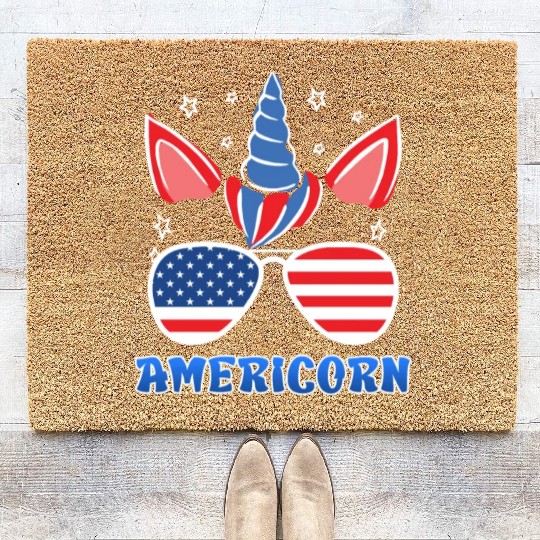 Americorn Unicorn America Party Independence Day Coir Doormats