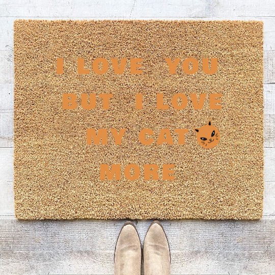 I love you but I love my cat more red hippie Coir Doormats