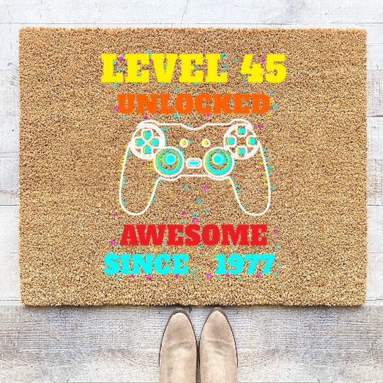 Level 45 Unlocked Awesome Since 1977 Gaming Lover Coir Doormats