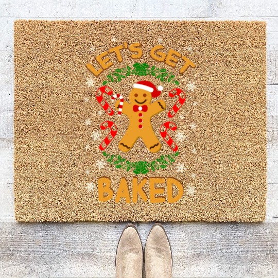 Let's Get Baked Gingerbread Cookies Candy Cane Coir Doormats