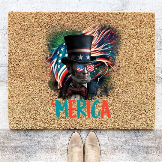 Merica Lincoln Independence Day Party 4th July Coir Doormats